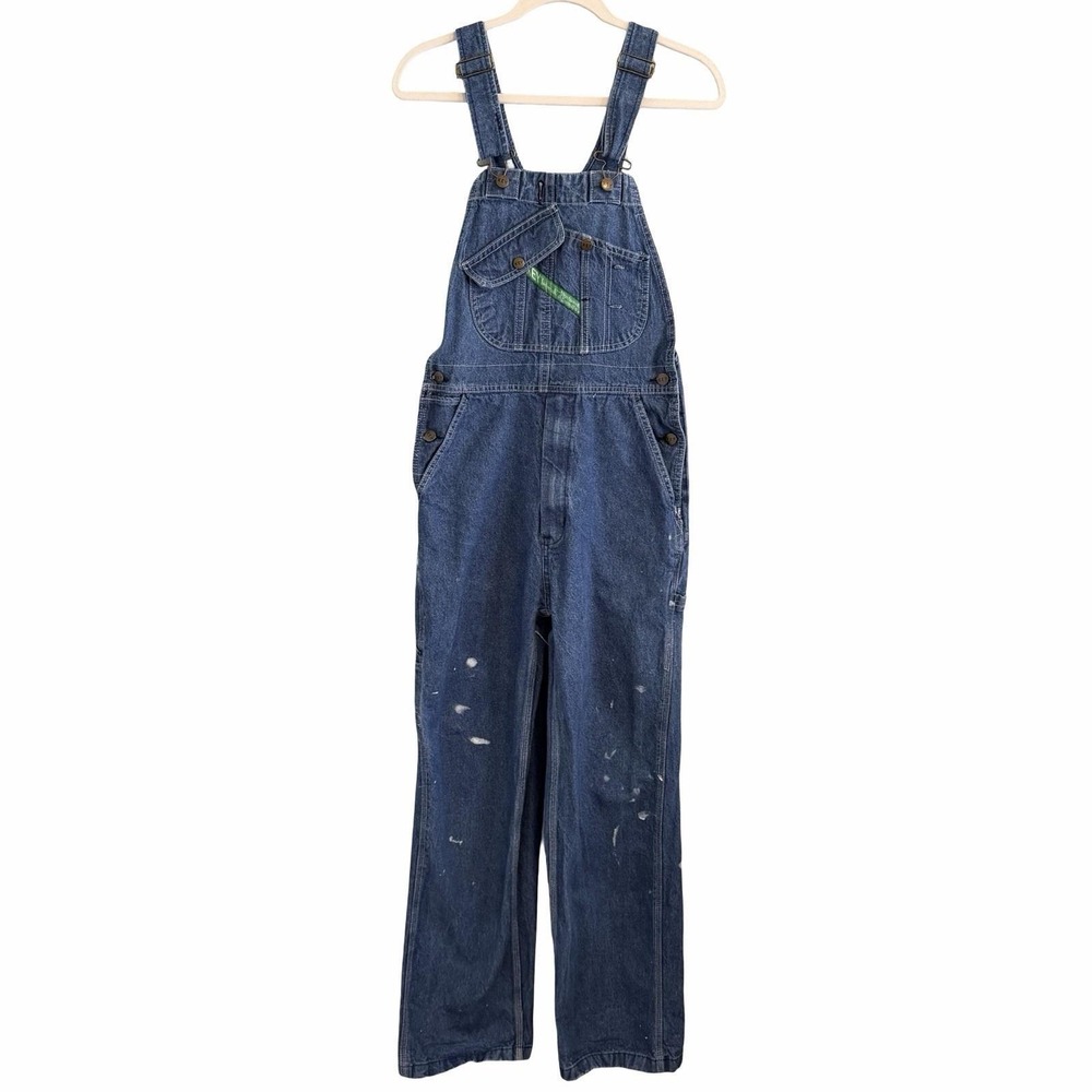 vintage Key Imperial blue denim carpenter bib overalls. Paint Splatter 30x30